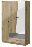 Armadio guardaroba Sirte 03 | Rovere, bianco e grigio lucido | 190 x 120 x 50 cm | 3 ante e 2 cassetti