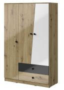Armadio a battente Sirte 03 | Rovere, bianco e nero lucido | 190 x 120 x 50 cm | Design moderno e funzionale