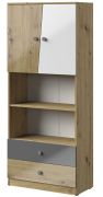 Armadio Sirte 04 | Rovere, Bianco e Grigio Lucido | 190 x 80 x 40 cm | Design Moderno per Camera da Letto