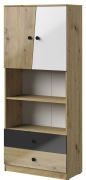 Armadio Sirte 04 | Rovere, Bianco e Nero Lucido | 190 x 80 x 40 cm | Design Moderno e Funzionale