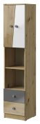 Armadio alto 190 cm | Rovere lucido, bianco e grigio | 2 ante, 2 cassetti, 4 ripiani | Salvaspazio Sirte 05