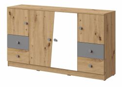 Cassettiera Sirte 06 | Rovere, Bianco e Grigio Opaco | 90 x 160 x 40 cm | Design Moderno e Funzionale