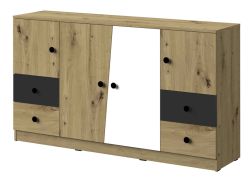 Cassettiera moderna Sirte 06 | rovere, bianco e nero opaco | 90 x 160 x 40 cm