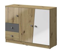 Cassettiera Sirte 07 | Rovere, Bianco e Grigio Lucido | 90 x 120 x 40 cm | Design Moderno e Funzionale