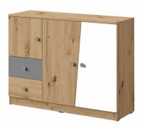 Cassettiera Sirte 07 | Rovere, Bianco, Grigio Opaco | 90 x 120 x 40 cm | Design Moderno e Funzionale