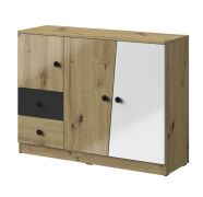 Cassettiera Sirte 07 | Rovere, bianco e nero lucido | 90 x 120 x 40 cm | Design moderno e funzionale