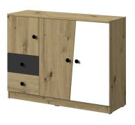 Cassettiera Sirte 07 | Rovere, Bianco e Nero Opaco | 90 x 120 x 40 cm | Design Moderno e Funzionale