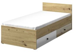Letto singolo Sirte 14 | Rete a doghe inclusa | Rovere, bianco e nero lucido | 90 x 200 cm