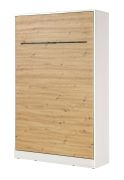 Letto a scomparsa verticale | Letto ribaltabile | Letto a muro | Superficie di riposo 120 x 200 cm | Letto singolo | Colore: rovere / bianco / nero | rete a doghe inclusa | 3 ripiani | Nalut 08