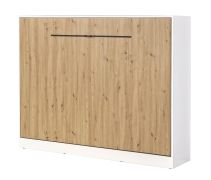 Letto a scomparsa orizzontale | Superficie di riposo 140 x 200 cm | Letto ribaltabile | Letto a muro | Letto singolo | Colore: rovere / bianco / nero | con rete a doghe inclusa | 2 ripiani | Nalut 12