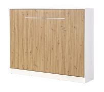 Letto a scomparsa orizzontale | Superficie di riposo 140 x 200 cm | Letto ribaltabile | Letto a muro | Letto singolo | Colore: rovere / bianco | rete a doghe inclusa | 2 ripiani | Nalut 12