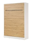 Letto a scomparsa verticale | Superficie di riposo 140 x 200 cm | Letto ribaltabile | Letto a muro | Letto singolo | Colore: rovere / bianco / nero | rete a doghe inclusa | 3 ripiani | Nalut 09