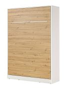 Letto a scomparsa verticale | Superficie di riposo 140 x 200 cm | Letto ribaltabile | Letto a muro | Letto singolo | Colore: rovere / bianco | rete a doghe inclusa | 3 ripiani | Nalut 09