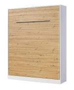 Letto a scomparsa verticale | con rete a doghe inclusa | Superficie di riposo 160 x 200 cm | Letto ribaltabile | Letto a muro | Letto matrimoniale | Colore: rovere / bianco / nero | 3 ripiani | Nalut 10