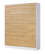 Letto a scomparsa verticale | con rete a doghe inclusa | Superficie di riposo 160 x 200 cm | Letto ribaltabile | Letto a muro | Letto matrimoniale | Colore: rovere / bianco | 3 ripiani | Nalut 10