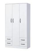 Armadio | Armadio con ante a battente | 3 ante | 120 x 50 x 225 cm | Colore: bianco / nero | 3 ante | 4 cassetti | 11 scomparti | 1 asta appendiabiti | Nalut 01