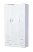 Armadio | Armadio con ante a battente | 3 ante | 120 x 50 x 225 cm | Colore: bianco | 3 ante | 4 cassetti | 11 scomparti | 1 asta appendiabiti | Nalut 01