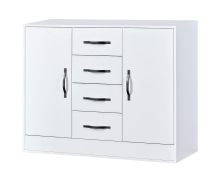 Comò bianco/nero | 120 x 40 x 95 cm | 2 ante | 4 cassetti | 4 ripiani | 6 scomparti | Maniglie in metallo | Nalut 03