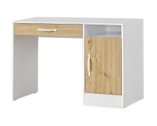 Scrivania con cassetto | 120 x 50 x 81 cm | Colore: rovere / bianco | 1 anta | 3 scomparti | maniglie in metallo bianco | 1 ripiano | Nalut 04