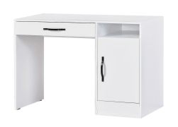 Scrivania con cassetto | 120 x 50 x 81 cm | Colore: bianco / nero | 1 anta | 3 scomparti | Maniglie in metallo | 1 ripiano | Nalut 04