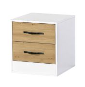 Comodino | Comodino da notte | Comodino | 50 x 50 x 55 cm | Colore: rovere / bianco / nero | 2 cassetti | Maniglie in metallo | Nalut 05
