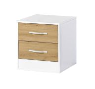 Comodino | Comodino da comodino | Comodino da comodino | 50 x 50 x 55 cm | Colore: rovere / bianco | 2 cassetti | maniglie in metallo bianco | Nalut 05