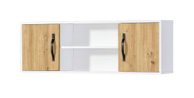 Armadio pensile a 4 scomparti | Maniglie in metallo | 120 x 25 x 40 cm | Colore: rovere / bianco / nero | 2 ante | 1 ripiano in legno | Nalut 06