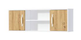 Armadio pensile a 4 scomparti | maniglie in metallo bianche | 120 x 25 x 40 cm | Colore: rovere / bianco | 2 ante | 1 ripiano in legno | Nalut 06