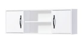 Armadio pensile a 4 scomparti | Maniglie in metallo | 120 x 25 x 40 cm | Colore: bianco / nero | 2 ante | 1 ripiano in legno | Nalut 06