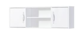 Pensile a 4 scomparti | Maniglie in metallo | 120 x 25 x 40 cm | Colore: bianco | 2 ante | 1 ripiano in legno | Nalut 06