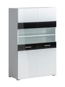 Vetrina Femi 02, colore: bianco / nero - 142 x 90 x 42 cm (h x l x p)