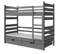 Letto per bambini Milo 19 / letto a castello con 2 reti a doghe e 2 cassetti, in antracite, pino massiccio, rete: 80 x 190 cm, divisibile