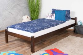 Semplice letto singolo in legno di pino massiccio, con rete a doghe, superficie di sdraio 90 x 200 cm, in colore noce, molto robusto, facile da montare