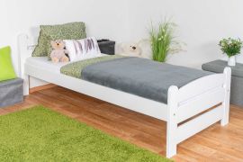 Letto bambini e ragazzi in legno massiccio di faggio 118 | Bianco | Rete a doghe inclusa | 80 x 200 cm