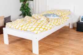 Letto singolo bianco, letto moderno per ospiti pino massiccio 74, incl. rete a doghe, dimensioni del materasso 90 x 200 cm, rifinito a regola d'arte, alta qualità
