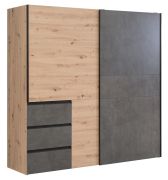 Guardaroba con ante scorrevoli Pibor 23 | Rovere e grigio scuro | 201 x 200 x 61 cm | Design moderno e funzionale