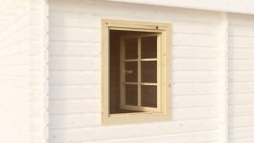 Finestra singola per casette da giardino da 44 mm, dimensioni: 945 x 725 mm, cerniera della finestra a sinistra