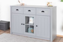 Cassettiera Segnas 01 grigia | 88 x 130 x 43 cm | 3 cassetti, 3 ripiani, ante in vetro
