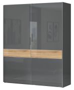 Armadio scorrevole Vaitele 06 | Antracite lucido e noce | 224 x 182 x 61 cm | Design moderno e funzionale