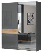 Armadio scorrevole Vaitele 07 | Antracite lucido e noce | 224x182x61 cm | Soft Close, specchio