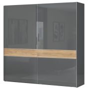 Armadio scorrevole Vaitele 08 | Antracite lucido e noce | 224 x 230 x 61 cm | Spazio e stile moderno