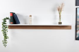 Mensola "Safotu" 05 | Bianco lucido e noce | 32 x 140 x 22 cm | Stile contemporaneo