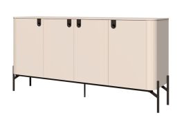 Cassettiera color cashmere | 90 x 180 x 46 cm | 4 ante | 6 scomparti | soft close | gambe in metallo | decori in rilievo