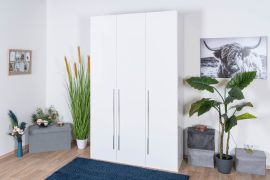 Armadio guardaroba Siumu 22 | Bianco lucido | 224 x 137 x 56 cm | 3 ante, 6 ripiani, 2 appendiabiti