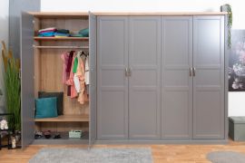 Armadio battente Lotofaga 18 | Grigio/Noce | 6 ante | 227 x 346 x 59 cm | Design moderno e funzionalità