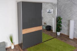 Armadio scorrevole Vaitele 09 | Antracite lucido & Noce | 224x230x61 cm | Design moderno e funzionale