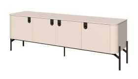 Mobile TV soft-close | Cashmere | 60 x 180 x 46 cm | 4 ante | 3 scomparti | rilievi decorativi | maniglie metallo
