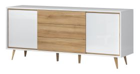 Cassettiera Tuanai 05 | Rovere e bianco lucido | 78 x 180 x 47 cm | Design moderno e funzionale
