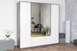 Armadio guardaroba Sousse 01 | 4 ante battenti, 2 specchi | Grigio/Bianco | 202 x 200 x 57 cm