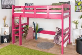 Letto a soppalco 90 x 200 cm per adulti, "Easy Premium Line" K22/n, legno massiccio di faggio laccato rosa, divisibile